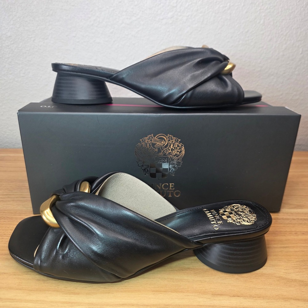 Vince Camuto Shoes Womens Size 8.5M Black VC-Liane Mule Heels Soft Nappa Silk